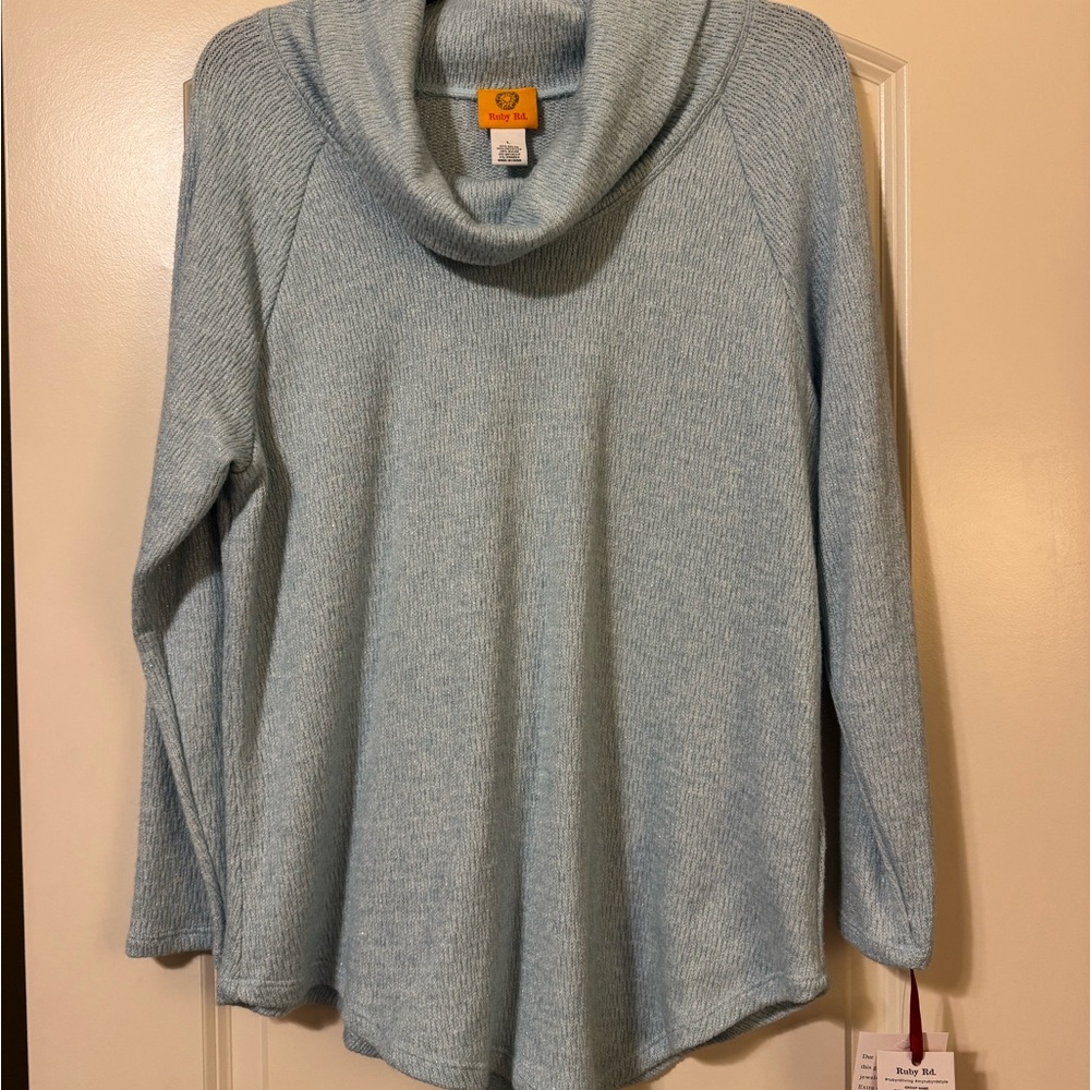 Brand New Ladies size L Ruby Rd. Light Blue Cowl Neck Sweater
